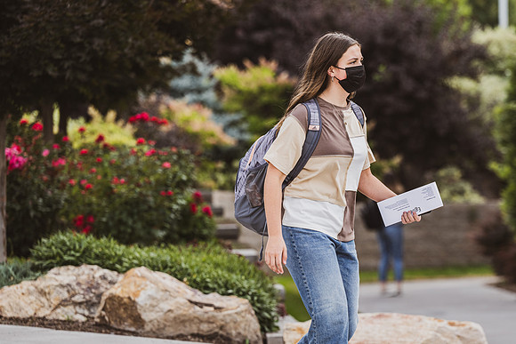 Students on campus on the first day of school, Fall Semester.