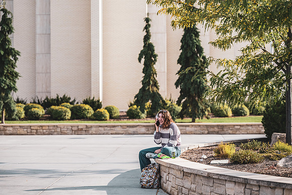 Students on campus on the first day of school, Fall Semester.