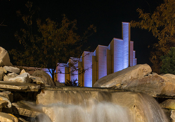 The John Taylor Building at night.