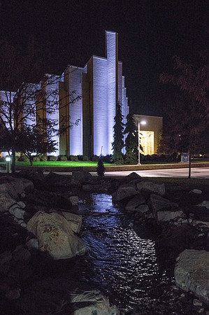 The John Taylor Building at night.
