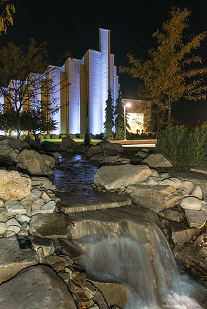 The John Taylor Building at night.