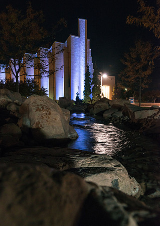 The John Taylor Building at night.