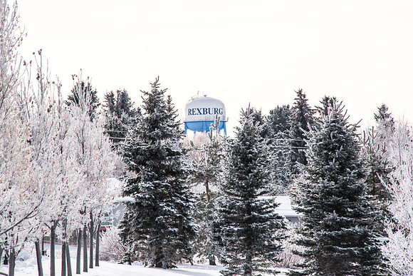 View of Rexburg Water Tower from the Temple Grounds.