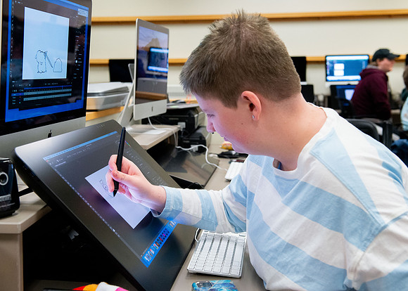 Joshua Abegglen teaching in the character animation class.