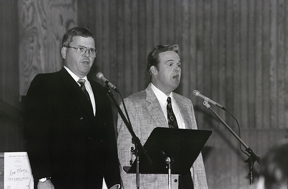 Joe Cherrington and Grant Johnson sing musical number