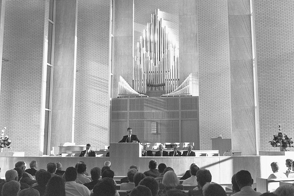 President David A. Bednar speaks to faculty in the Taylor chapel.