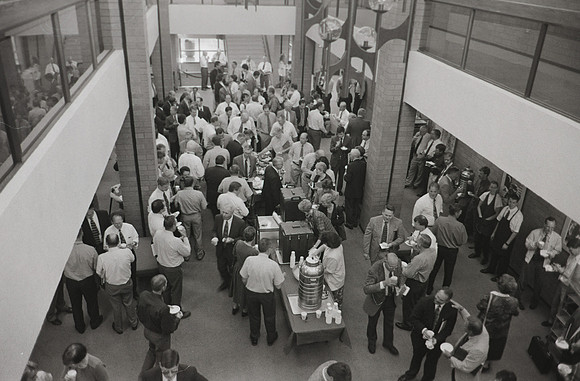 Faulty having refreshments in Snow building after faculty staff meeting