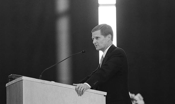 President David A. Bednar speaks to faculty in the Taylor building.