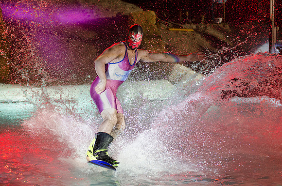 Students at Brigham Young University-Idaho take part in the annual Pond Skimming event held on campus at BYU-Idaho. Students wait in the cold or take the daring attempt to skim a pool of water using a