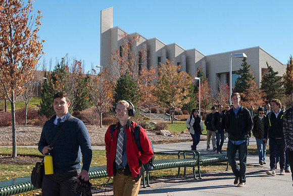 Students gather in the BYU-Idaho Center for a devotional with President Dallin Oaks.