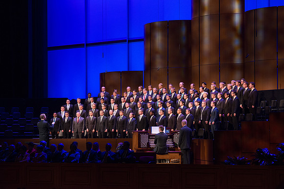 BYU-Idaho devotional with President Dallin H. Oaks Of the First Presidency. BYU-Idaho Men's Choir sing a musical number.