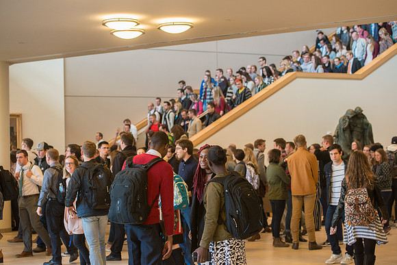 Students depart the BYU-Idaho Center after devotional with Pres. Dallin H. Oaks.