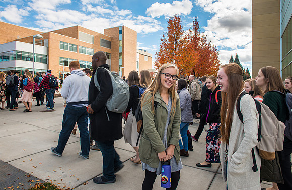 Students depart the BYU-Idaho Center after devotional with Pres. Dallin H. Oaks.