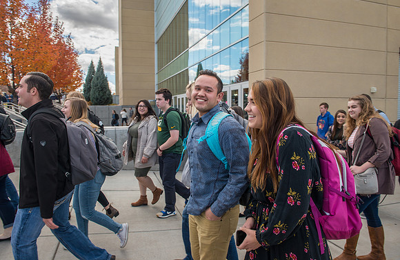 Students depart the BYU-Idaho Center after devotional with Pres. Dallin H. Oaks.