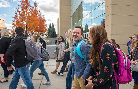 Students depart the BYU-Idaho Center after devotional with Pres. Dallin H. Oaks.