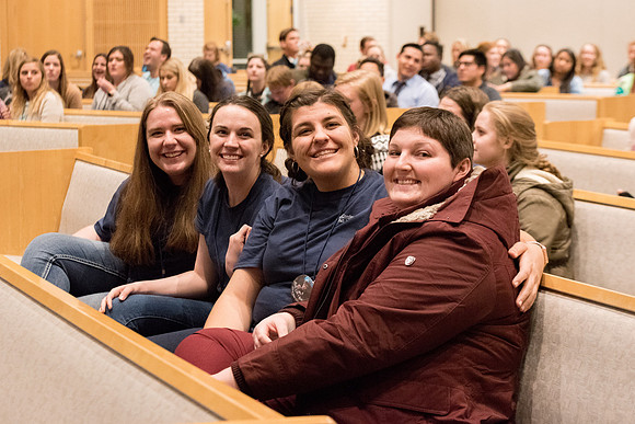 Students mingling before the keynote speaking.