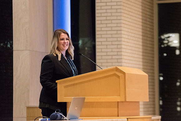 Amy LaBaugh,Student Life Vice President, speaks at the end of the Conference.