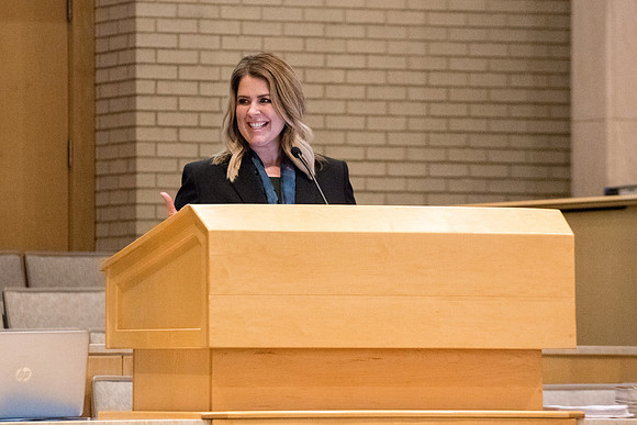 Amy LaBaugh,Student Life Vice President, speaks at the end of the Conference.