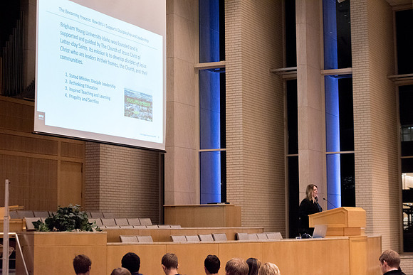 Amy LaBaugh,Student Life Vice President, speaks at the end of the Conference.