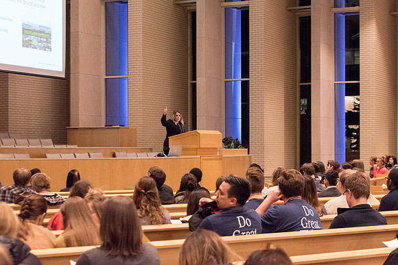 Amy LaBaugh,Student Life Vice President, speaks at the end of the Conference.