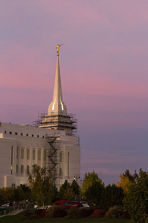 Pink and purple sunset near the temple. September 2018