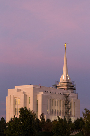 Pink and purple sunset near the temple. September 2018