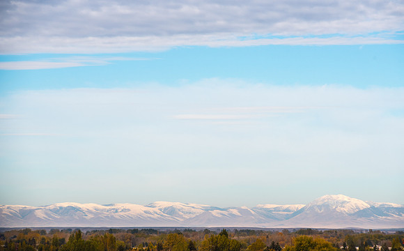 View of the snow-capped mountains from campus.