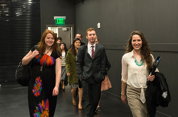 Behind the scenes of devotional. Guests arrive with President and Sister Clark before after their luncheon.