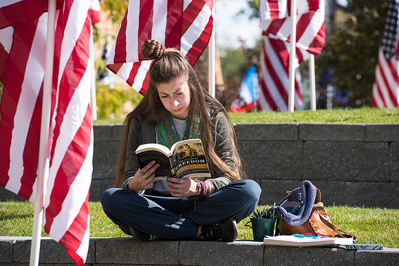 500 flags displayed in the Central Quad on Constitution Day.