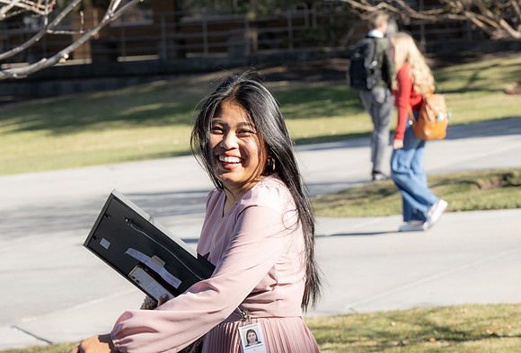 Students on campus after devotional.