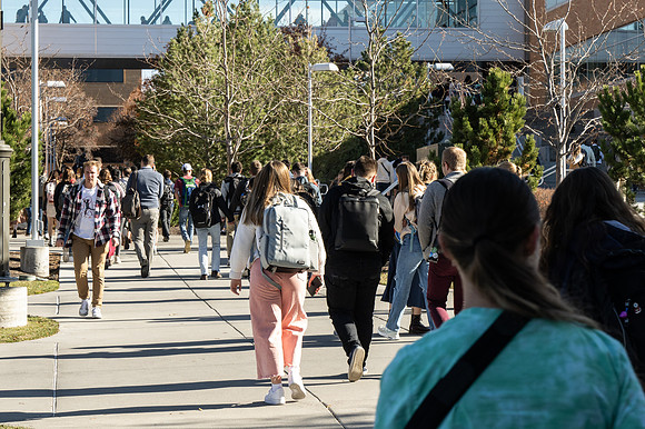 Students on campus after devotional.