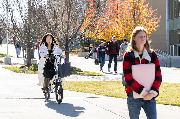 Students on campus after devotional.