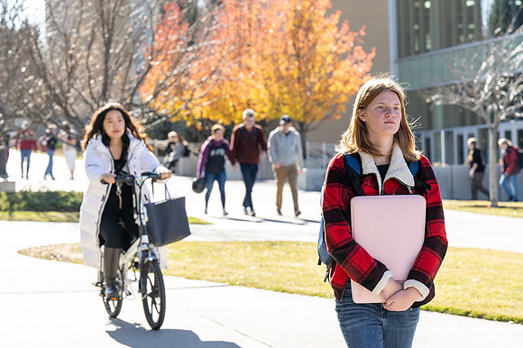 Students on campus after devotional.