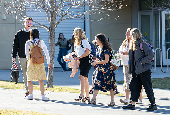 Students on campus after devotional.