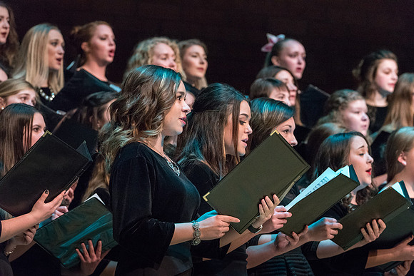 The Brigham Young University-Idaho choirs and ensembles perform in a concert together.
