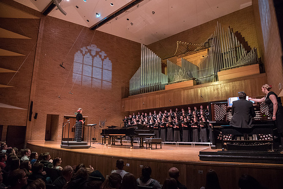The Brigham Young University-Idaho choirs and ensembles perform in a concert together.