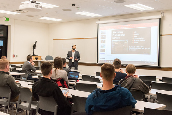Patrick Vera, employee from Bloomberg company, gave a presentation about this company for students who are interesting in working at there.