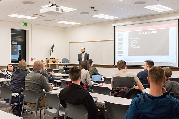 Patrick Vera, employee from Bloomberg company, gave a presentation about this company for students who are interesting in working at there.