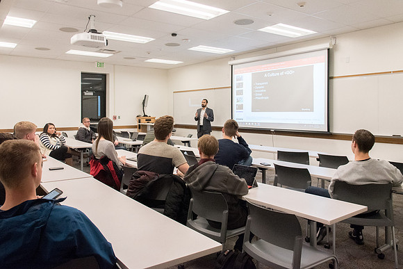 Patrick Vera, employee from Bloomberg company, gave a presentation about this company for students who are interesting in working at there.