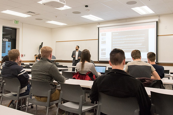 Patrick Vera, employee from Bloomberg company, gave a presentation about this company for students who are interesting in working at there.