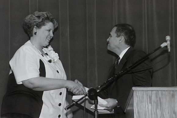 President Bennion delivering awards.