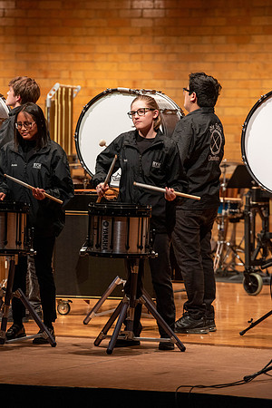 Students in percussion classes perform peices in the Rix Stix Concert, in the Barrus Performance Center in the snow building.