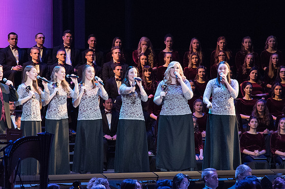 BYU-I choirs, orchestra, and dancers, along with Brian Stokes Mitchell, perform the 8th annual Christmas Concert, filling the room with the Christmas spirit. December 2018