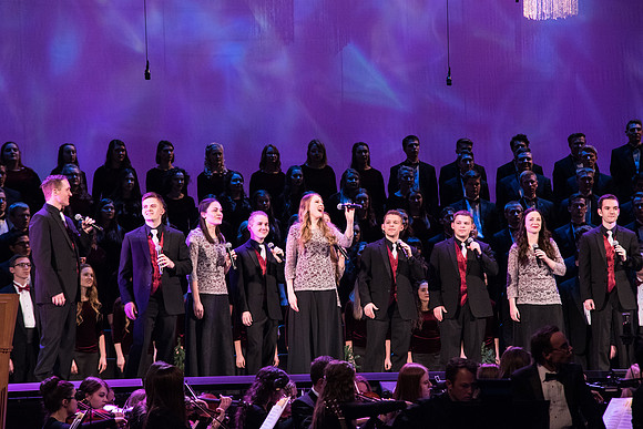 BYU-I choirs, orchestra, and dancers, along with Brian Stokes Mitchell, perform the 8th annual Christmas Concert, filling the room with the Christmas spirit. December 2018