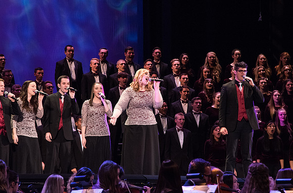 BYU-I choirs, orchestra, and dancers, along with Brian Stokes Mitchell, perform the 8th annual Christmas Concert, filling the room with the Christmas spirit. December 2018
