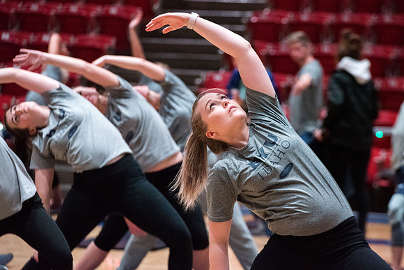 Students participate in the Yogathon activity at Hart building. BYU-I yoga instructors on campus are teaming up for 2 hours of meditation, relaxation, poses and much more.