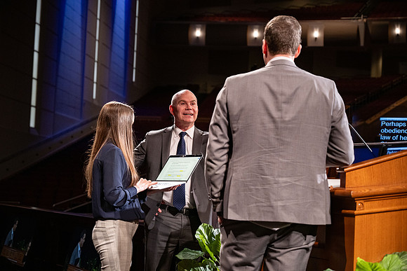 Devotional rehearsal for President Meredith in the BYUI Center.