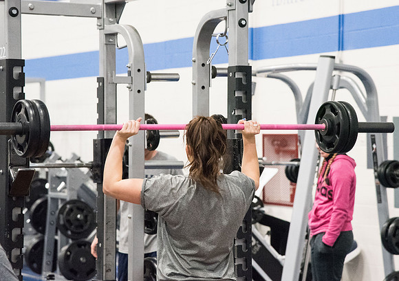 Students compete against one another throughout various X-Fit challenges in the Fitness Center.