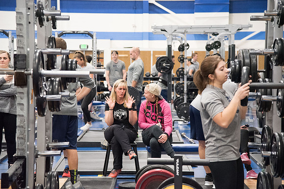Students compete against one another throughout various X-Fit challenges in the Fitness Center.