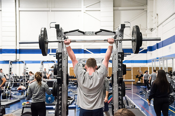 Students compete against one another throughout various X-Fit challenges in the Fitness Center.